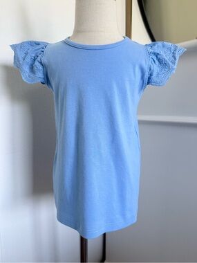 The Beaufort Bonnet Company Blue Flutter Sleeve Pima Cotton Top Girls Size 5